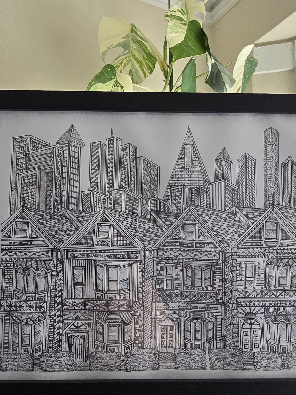 San Francisco art framed original Hand drawing. 02 Painted ladies